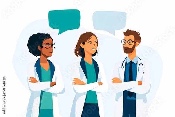 Fototapeta Medical Team Communication with Speech Bubbles – Vector Illustration