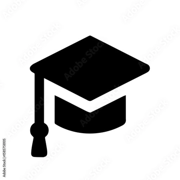 Fototapeta A flat vector icon of a classic graduation cap with a tassel, representing academic achievement, success, and the culmination of school years. 