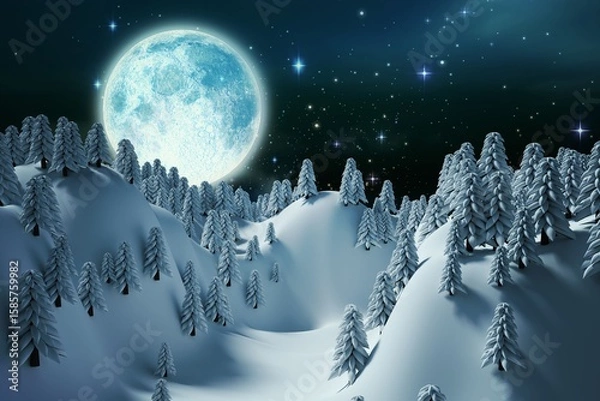 Obraz Trees on snowcapped mountain against full moon