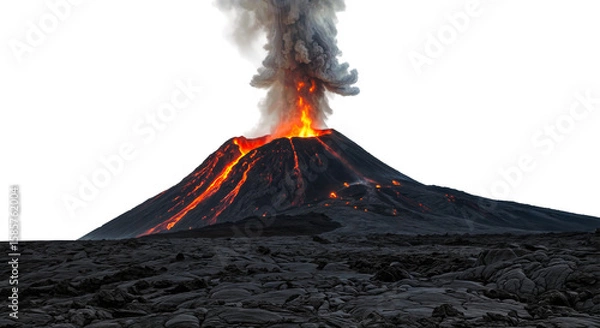 Obraz a powerful volcano eruption with glowing lava and dark smoke