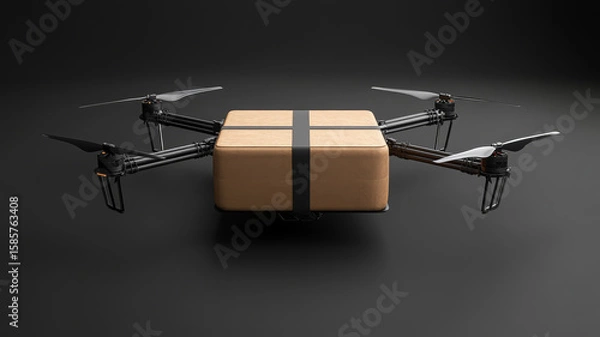 Fototapeta Cargo drone, modular design, delivery, technology, black background, innovation, futuristic