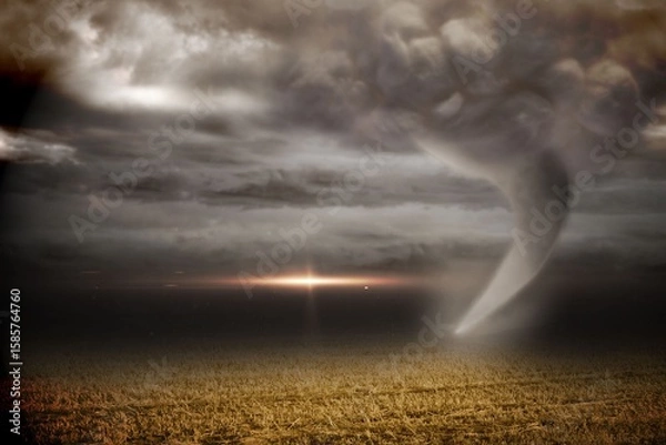 Obraz Stormy sky with tornado over field