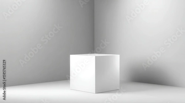 Fototapeta High-quality photo of white cube podium platform isolated on png 3d geometric background of blank box product stage stand minimal display empty rectangle pedestal block object.