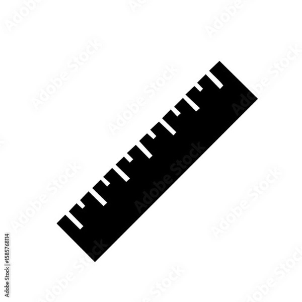 Fototapeta A simple flat icon of a school ruler with measurement markings, symbolizing precision, mathematics, and geometry lessons. Clean lines and no shadows.