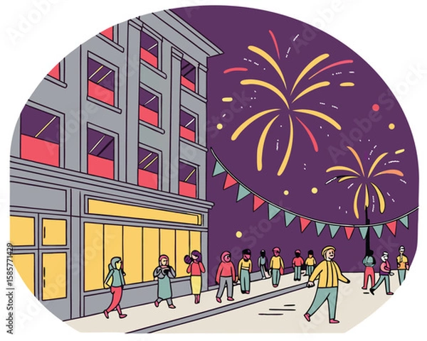 Obraz New Year Party and Fireworks | Countdown Celebration Scene