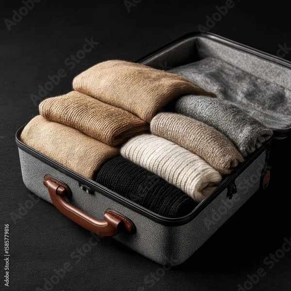 Fototapeta Neatly packed suitcase with sweaters