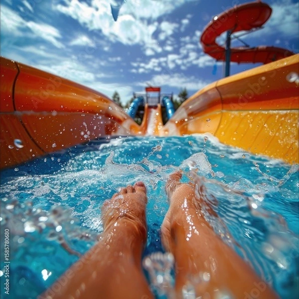 Fototapeta POV on Water Slide at Aqua Park