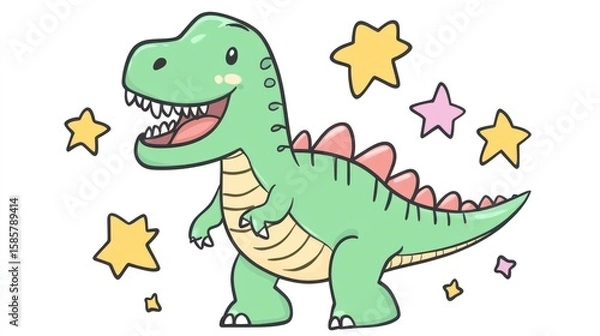 Fototapeta Cute cartoon dinosaur with stars