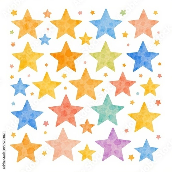 Fototapeta a collection of stars, arranged in a 3x3 grid on a white background, watercolor style