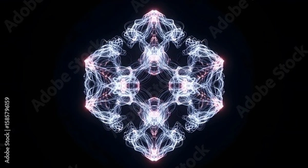 Fototapeta Abstract Symmetrical Light Pattern on Black Background for Technology and Science Visuals