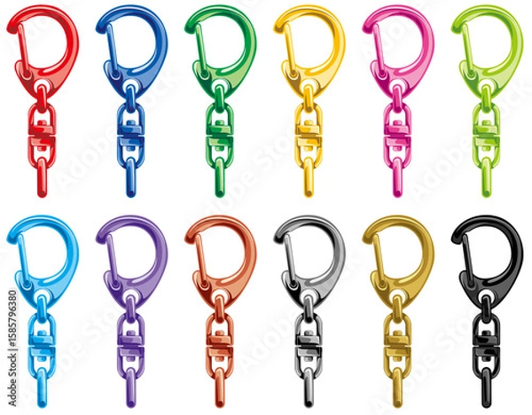Fototapeta シンプルでカラフルなナスカンのキーチェーン用素材パーツベクターイラストセット(Colorful and Simple Lobster Clasp Keychain Parts Vector Illustration Set)
