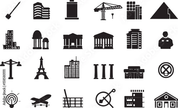 Fototapeta Construction equipments bundle icon set 