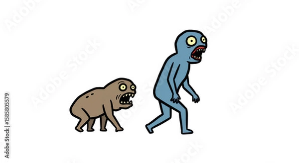 Fototapeta Spooky Cartoon Creatures with Sharp Teeth