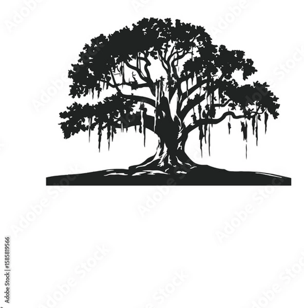 Fototapeta Spanish Moss Hanging from Live Oak Tree Silhouette Vector Illustration
