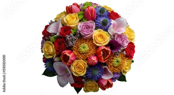 Fototapeta Vibrant Assorted Flower Bouquet on Black Background