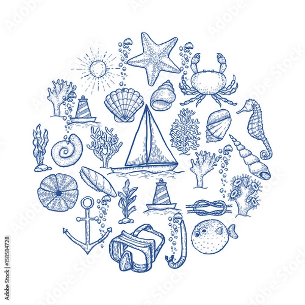 Fototapeta Naval hand drawing vector presentation template.