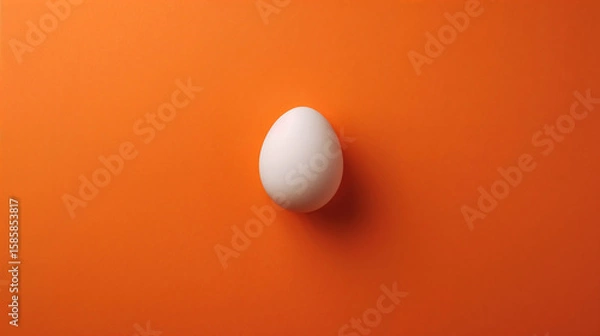 Fototapeta Single white egg positioned on gradient orange surface with soft lighting creating minimalist food styling concept