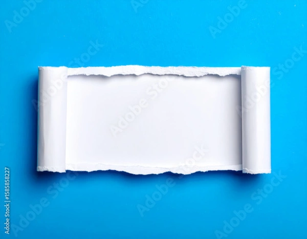 Fototapeta torn paper with space for text on blue background