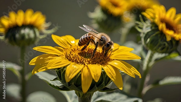 Obraz bee on yellow flower