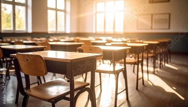 Obraz Empty Classroom Filled With Sunlight