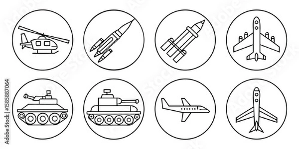 Fototapeta Helicopter rocket tank airplane jet icons vector