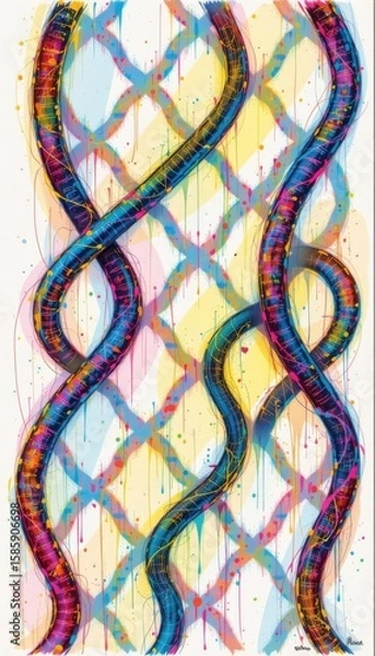 Fototapeta Colorful Abstract Interlocking Forms with Textured Background