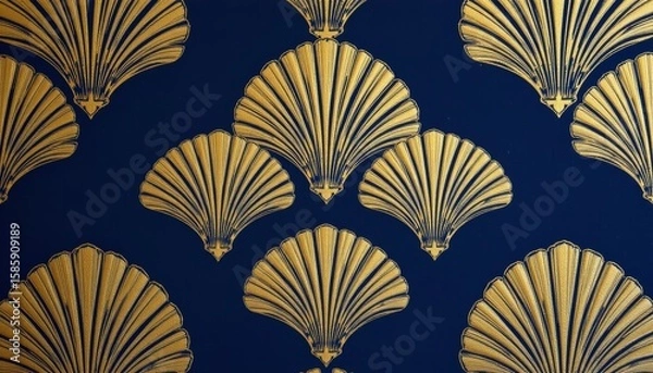 Obraz Golden Art Deco fan pattern on a deep blue background decorative elegant