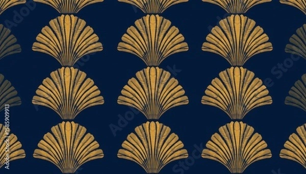 Obraz Art deco gold fan pattern against a dark blue background seamless repetition