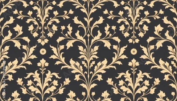 Obraz Repeating golden floral damask pattern on a dark grey background classic ornamental design
