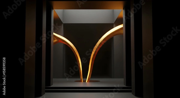 Fototapeta Dark empty room interior design with a light bulb illuminating a glass window and door