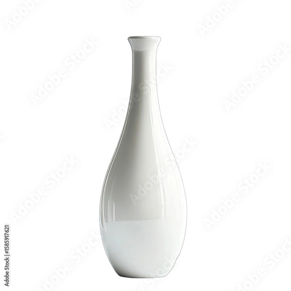 Fototapeta Sleek, minimalist white porcelain vase with a tall, slender neck and a gently curving, teardrop-shaped body