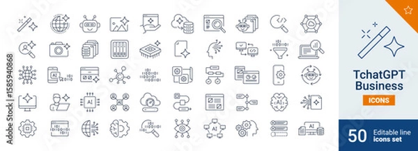Fototapeta Tchat gpt icons Pixel perfect. system, computer, chatbot, ...	
