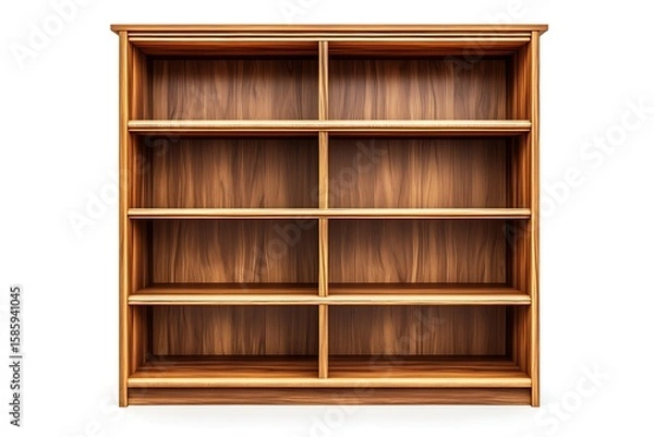 Fototapeta Empty wooden bookshelf with shelves for books, display storage and home organization