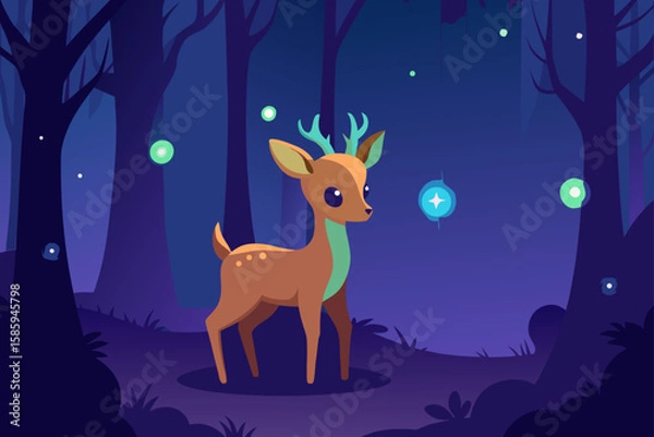 Fototapeta baby deer in a glowing forest with magical bokeh
