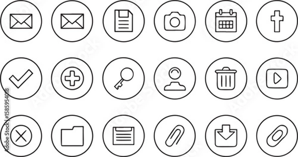 Fototapeta Collection of outlined icons mail document