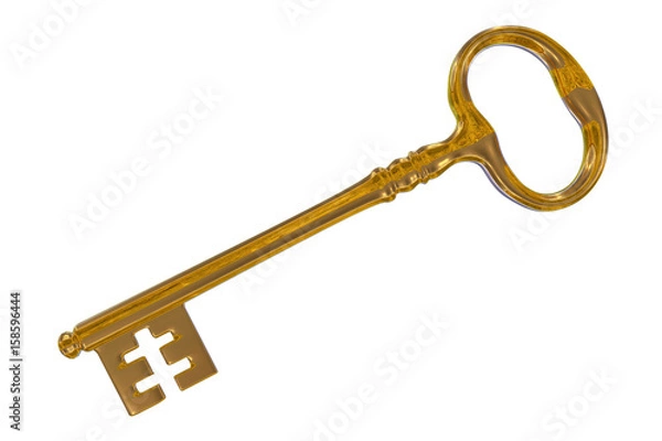 Fototapeta 3D rendering of a vintage golden key on white