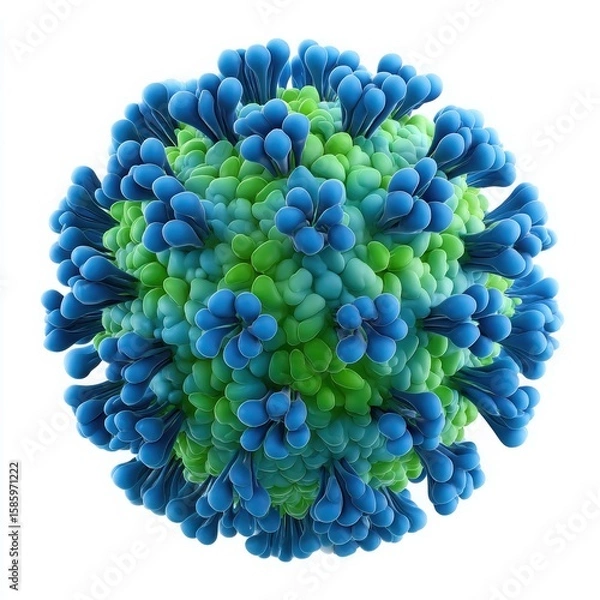 Fototapeta Blue and Green Virus Particle 3 D Render microscopic
