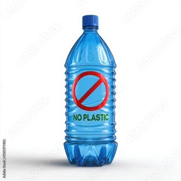 Fototapeta Blue plastic bottle with no plastic symbol and text