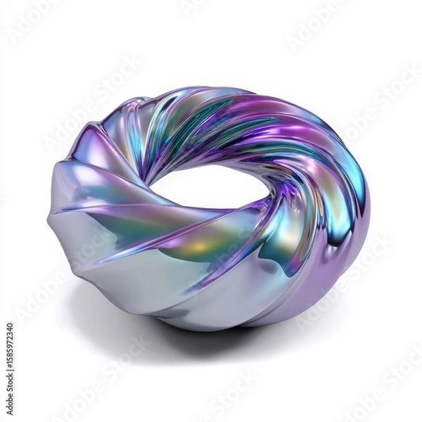 Fototapeta Iridescent Metallic Torus Shape with Swirling Colors