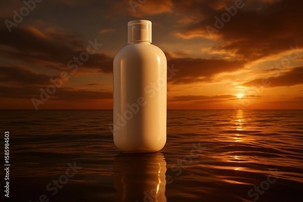 Fototapeta Serene Sunset Soap Bottle Floating on Calm Ocean Waters