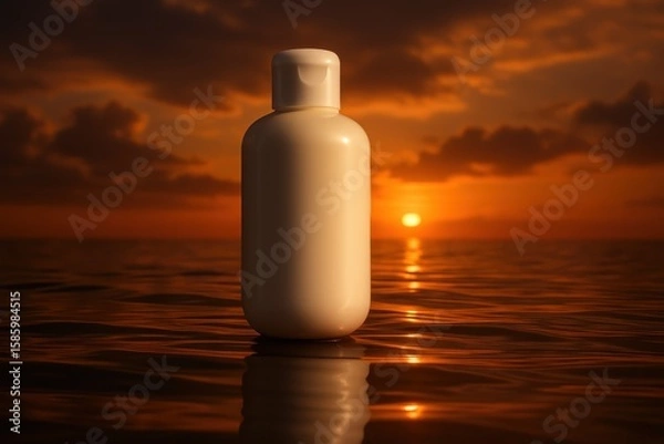 Fototapeta Serene Sunset Soap Bottle Floating on Calm Ocean Waters