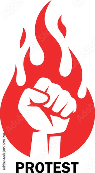 Fototapeta Fist raised in protest surrounded by flames symbolizing passion and revolution