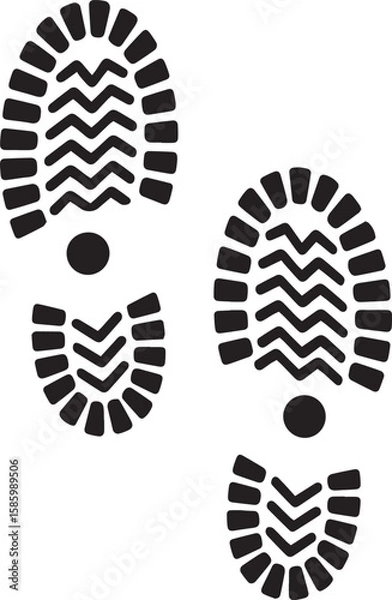 Fototapeta Black and white graphic of two distinct boot footprints with deep treads