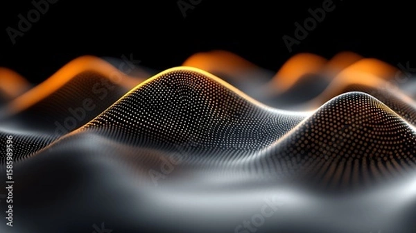 Fototapeta Metallic shimmering waves with golden illuminated peaks

