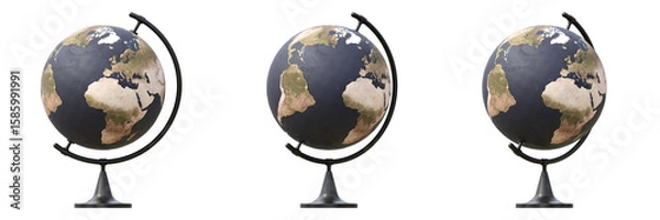 Fototapeta Set of table world globe model isolated on background. Copy space template. Education, cartography, countries and world political map, international business concept.
