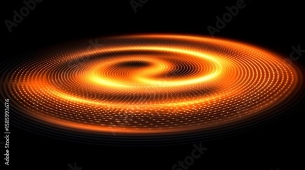 Fototapeta Glowing concentric vortex of orange light on dark background

