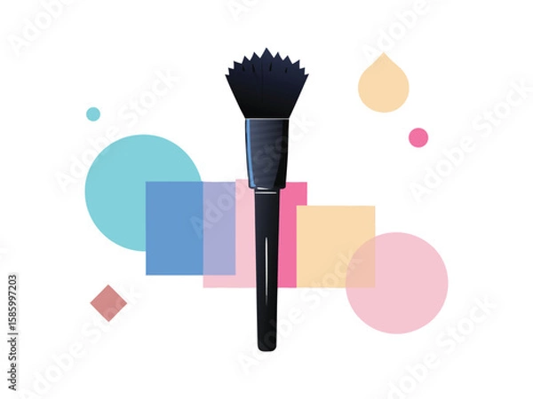 Obraz Stylized makeup brush with abstract geometric shapes and circles isolated on white background
