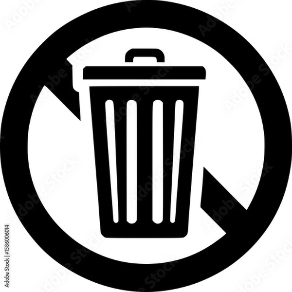 Fototapeta Recycling Bin Icon: A minimalist, high-contrast image of a recycling bin with a prohibition symbol, suggesting waste management and environmental protection.