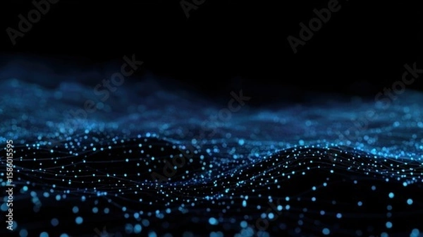 Fototapeta Abstract Blue Particle Wave Background Digital Technology