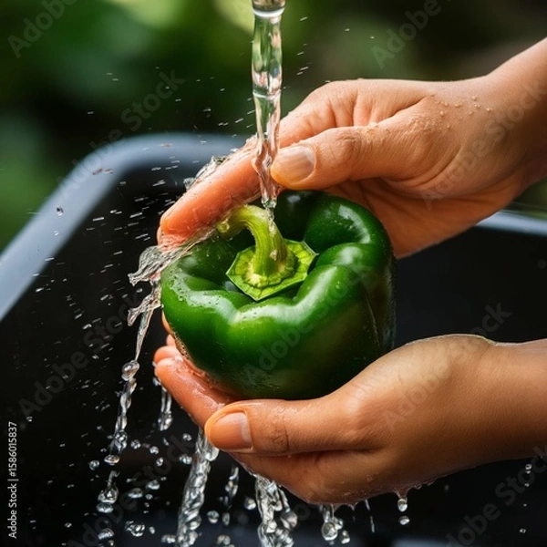 Obraz Hand Washing a Bell Pepper